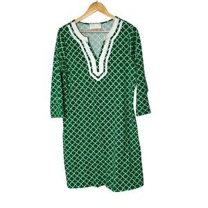Pappagallo Green Split Neck Summer Shift Dress  Size 10 Womens
